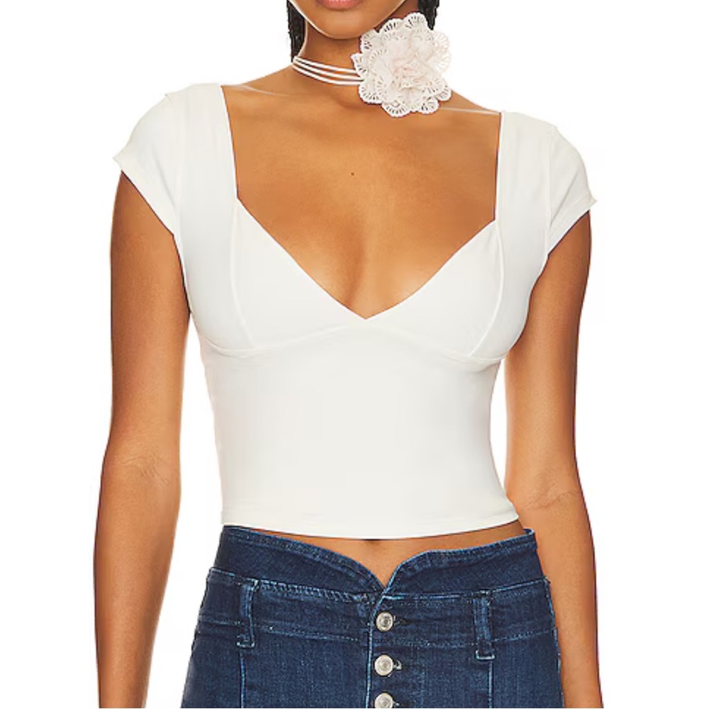 Free People White Cap-Sleeve Cropped Tank